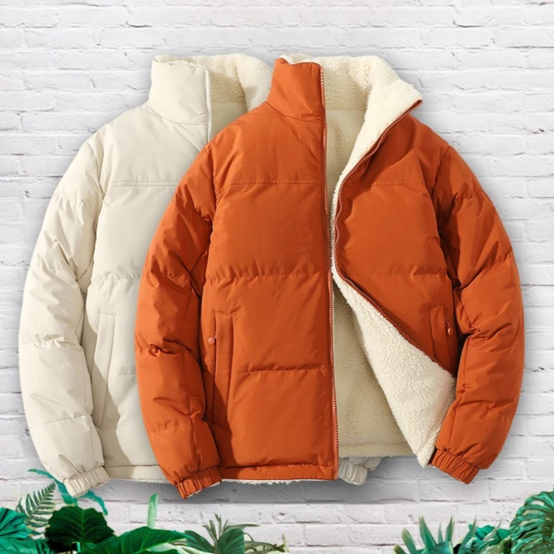 صوف الضأن على الوجهين ارتداء سترات الرجال الخريف الشتاء جديد الوقوف طوق القطن جاكيت من الصوف الرجال الصوف سميكة الدافئة معطف القطن