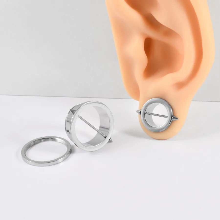 1pair Stainless steel pulley simple electroplated straight rod pointed cone style outer tooth piercing ear expansion jewelry