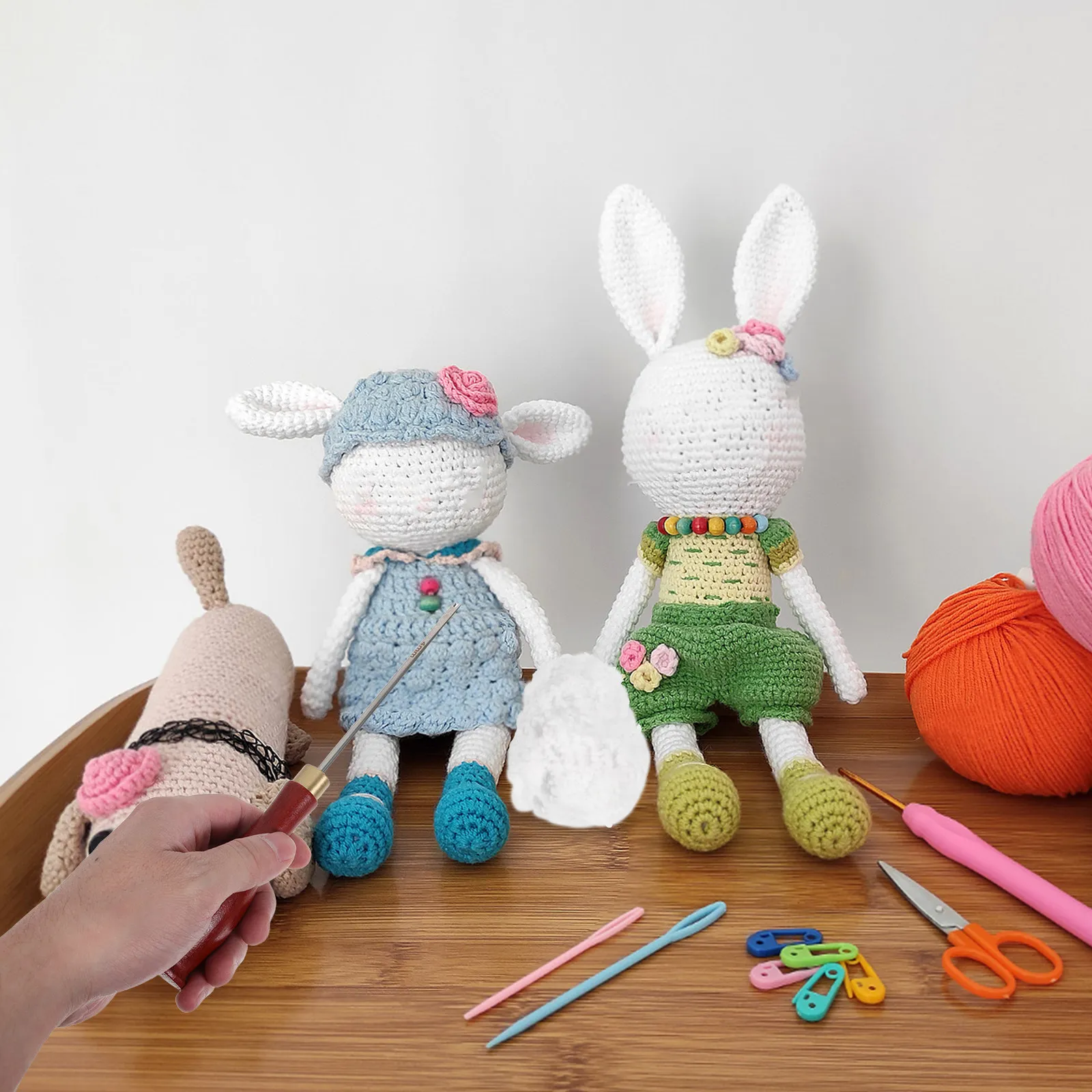 Cotton Filling Tool Kit Wooden Handle Stuffing Needle and Polyester Fiberfill for DIY Sewing Craft Projects Stuffed Animal