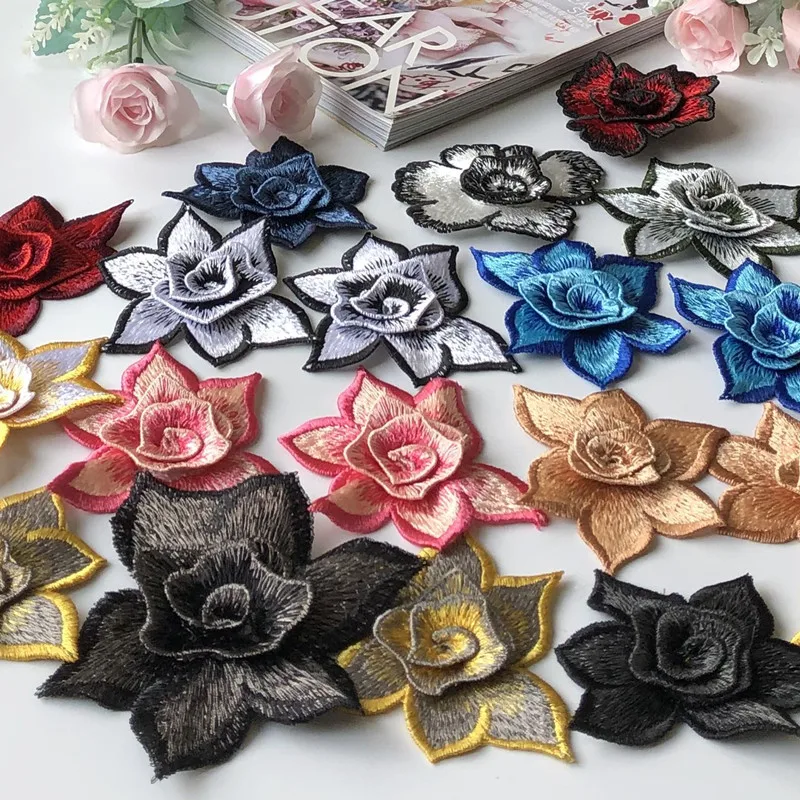 5Pcs 3D Small Flower Embroidery Patches  African Lace Applique Sewing On Clothes Wedding Dance Dress Decor Patch Diy Blue White