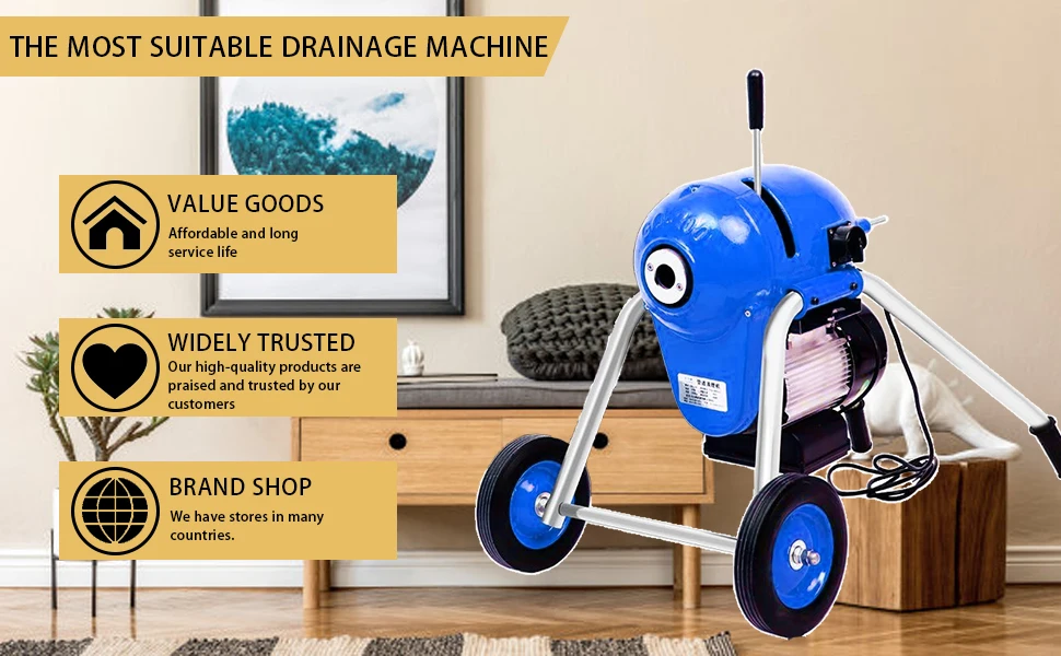 1100W Electric 4\"-8\" Drain Cleaner Machine Manual Sewer Snake Auger with 6 Cutters CW/CCW Control Disposable Home Kitchen Use