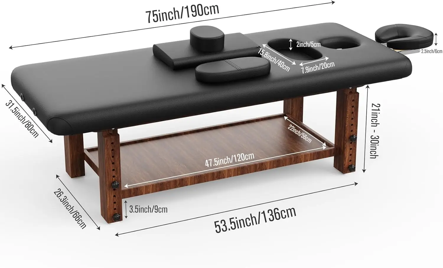 Dolonm 700Lbs Heavy Duty Stationary Massage Table With Adjustable Face Pillow And Adjustable Legs For Treatment, Physical