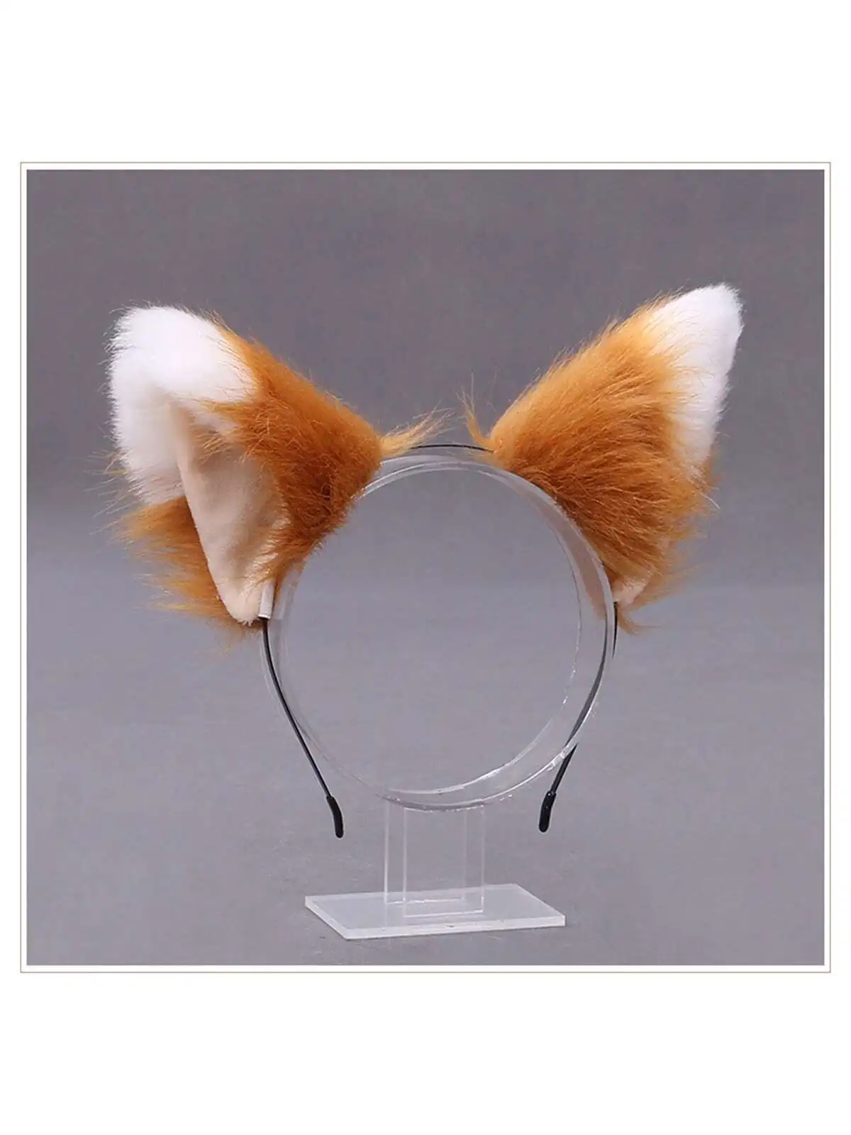 ที่คาดผมหูสัตว์น่ารักสไตล์โลลิต้า  ผ้ากำมะหยี่สีน้ำตาลอ่อนและสีขาว  พร้อมซับในสีผิว  อุปกรณ์เสริมหูแมว