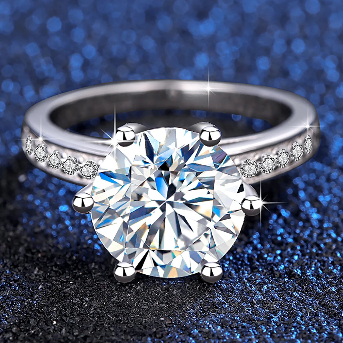 Gelbgold 4ct Moissanit-Ring mit Zertifikat für Damen, Brillantschliff, besteht den Diamanttester, luxuriöser Hochzeitsschmuck, Top-Qualität – Detail 7