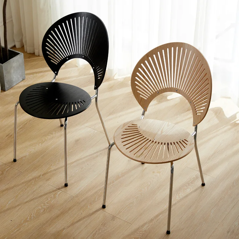 

New Nordic solid wood home backrest retro dining table and chairs simple negotiation casual shell chair