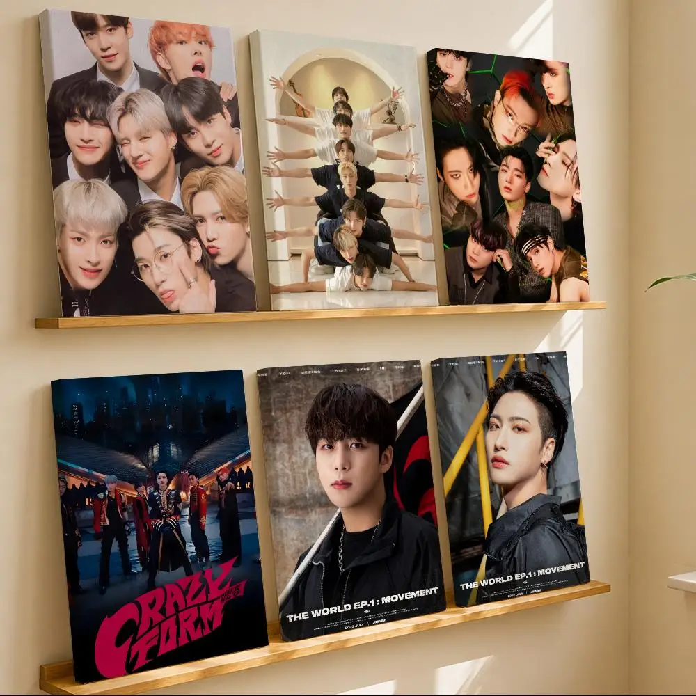 Energetic Kpop Band A-ATEEZ Framed Wall Painting Canvas Art Poster with Solid Wood Frame for Living Room Home Decor