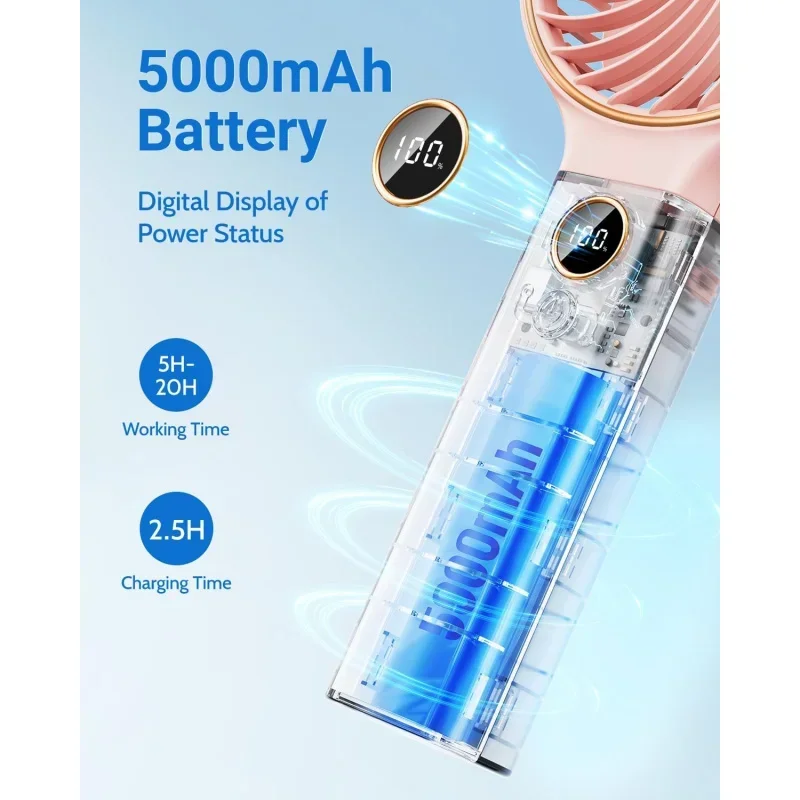 QW10pcs Handheld ,Portable ,5000MAh Rejected Battery,6 Speed Wind,LED Display,Personal Mini Travel Fan With Bac