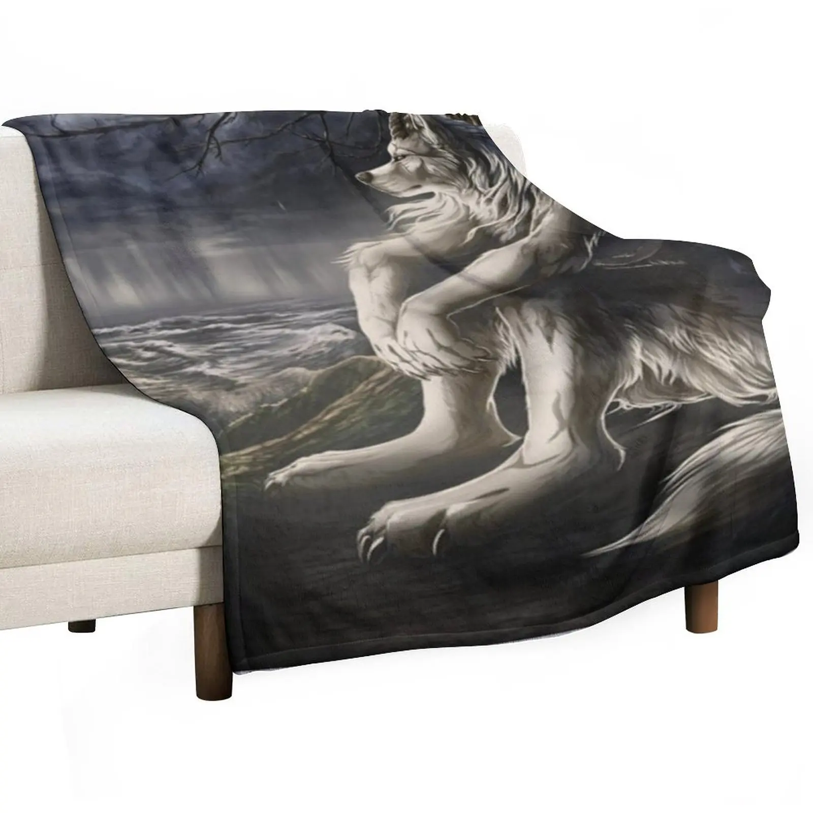 emo white wolf sitting sad meme Throw Blanket Quilt Large Cute Plaid Stuffeds Vintage Blankets