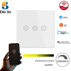 Interruptor de atenuación Wifi, Panel de pared de CA de 220V, botón táctil, interruptor de encendido y apagado, ajuste de brillo, funciona con Alexa y Google Home