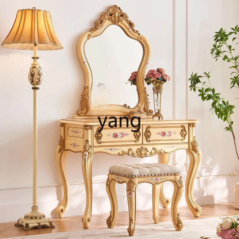 CX Palace Style Painted Rose Beige Solid Wood Bedroom Dressing Table