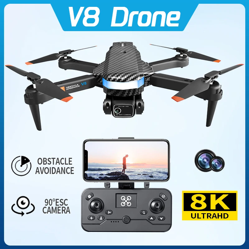 

Original V8 Drone 8k Profesional Dual-camera Aerial Photography 360 Obstacle Avoidance Optical Flow WIFI Four-axis Rc Aircraft