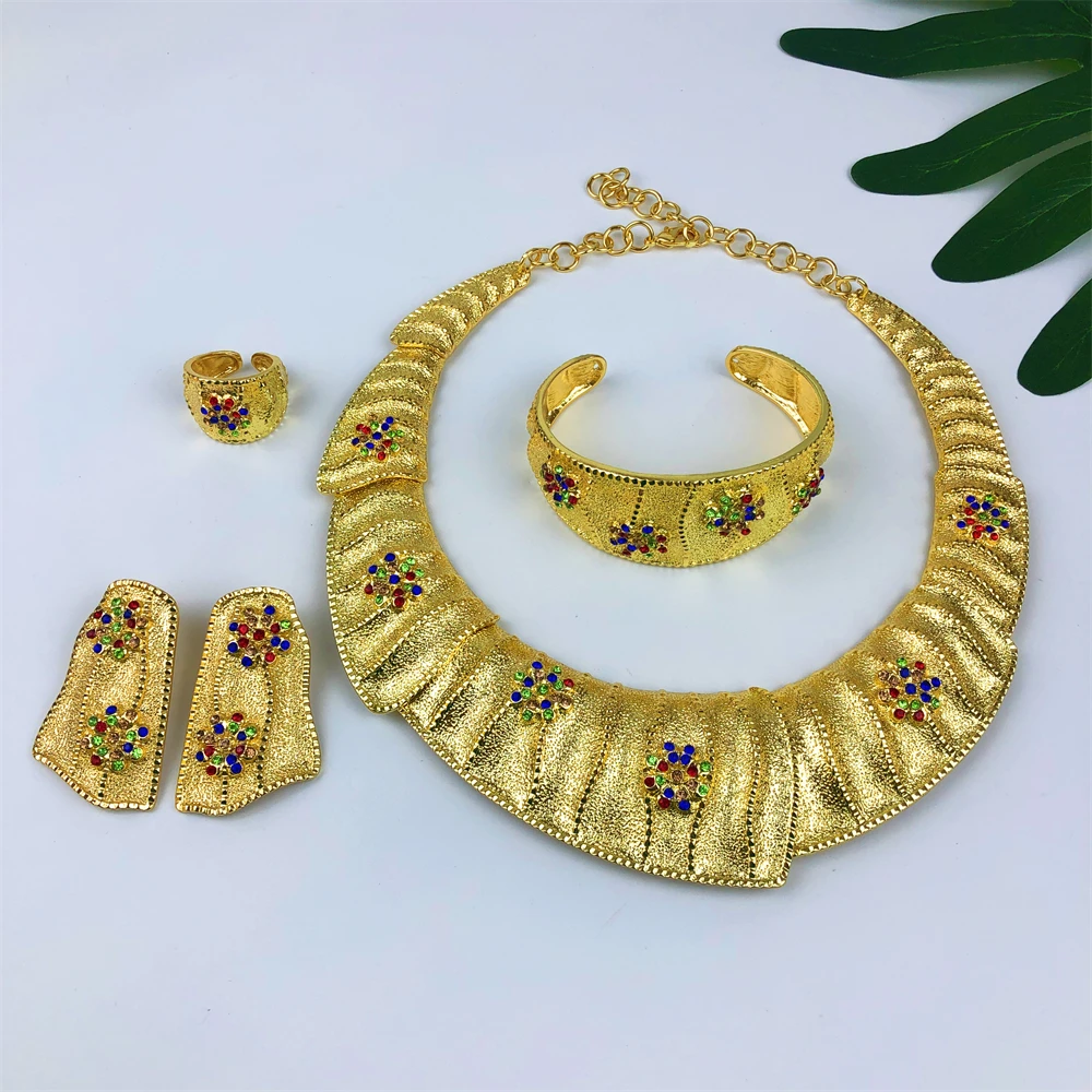 TITI Fashion Jewelry Set For Women 18k Gold Plated Necklace Earrings Bracelet And Ring Classic Design 4PCS Set Jewelry