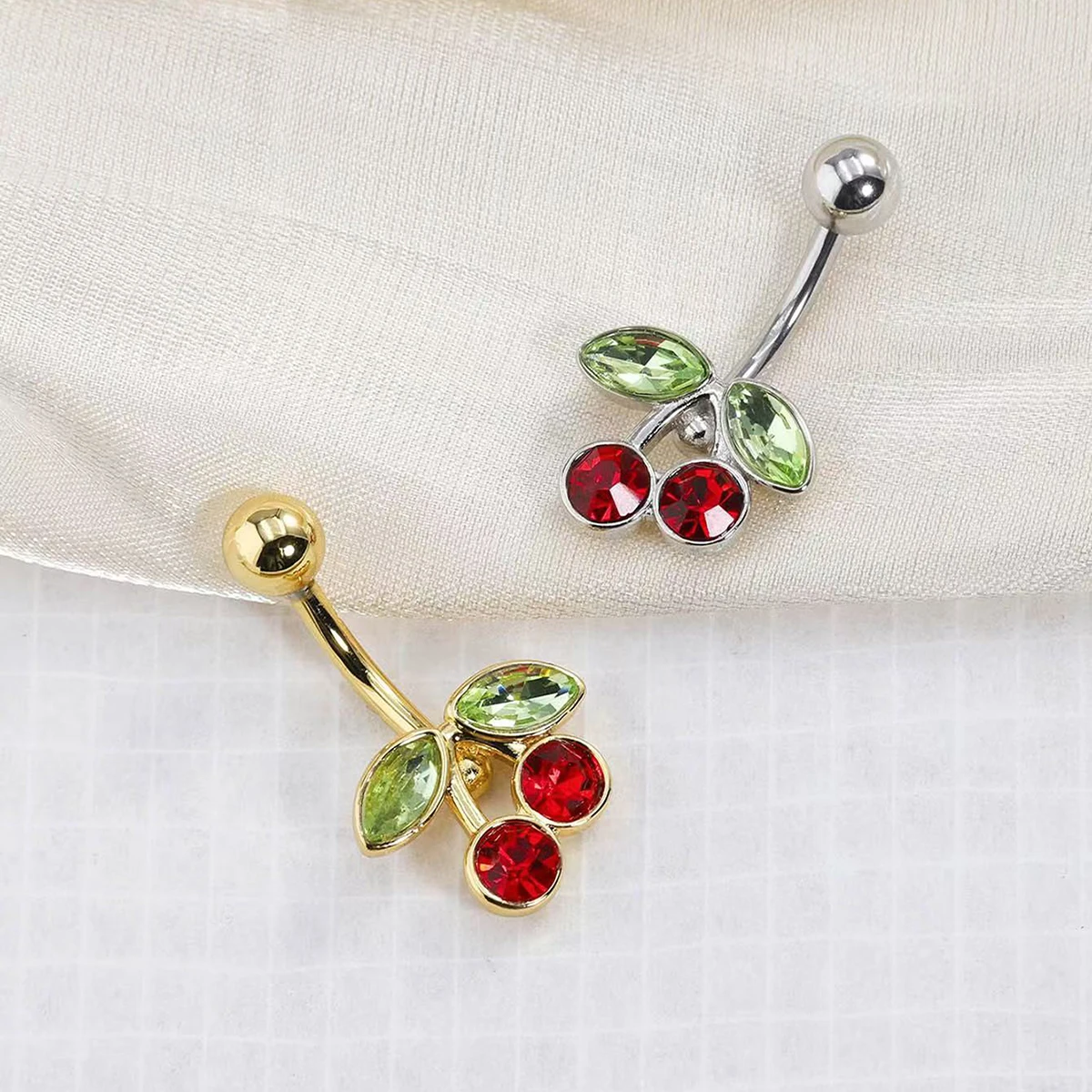 Cute 18K Gold Cherry Belly Button Ring Surgical Steel Plated Body Belly Piercing Fruit Navel Belly Button Rings For Women