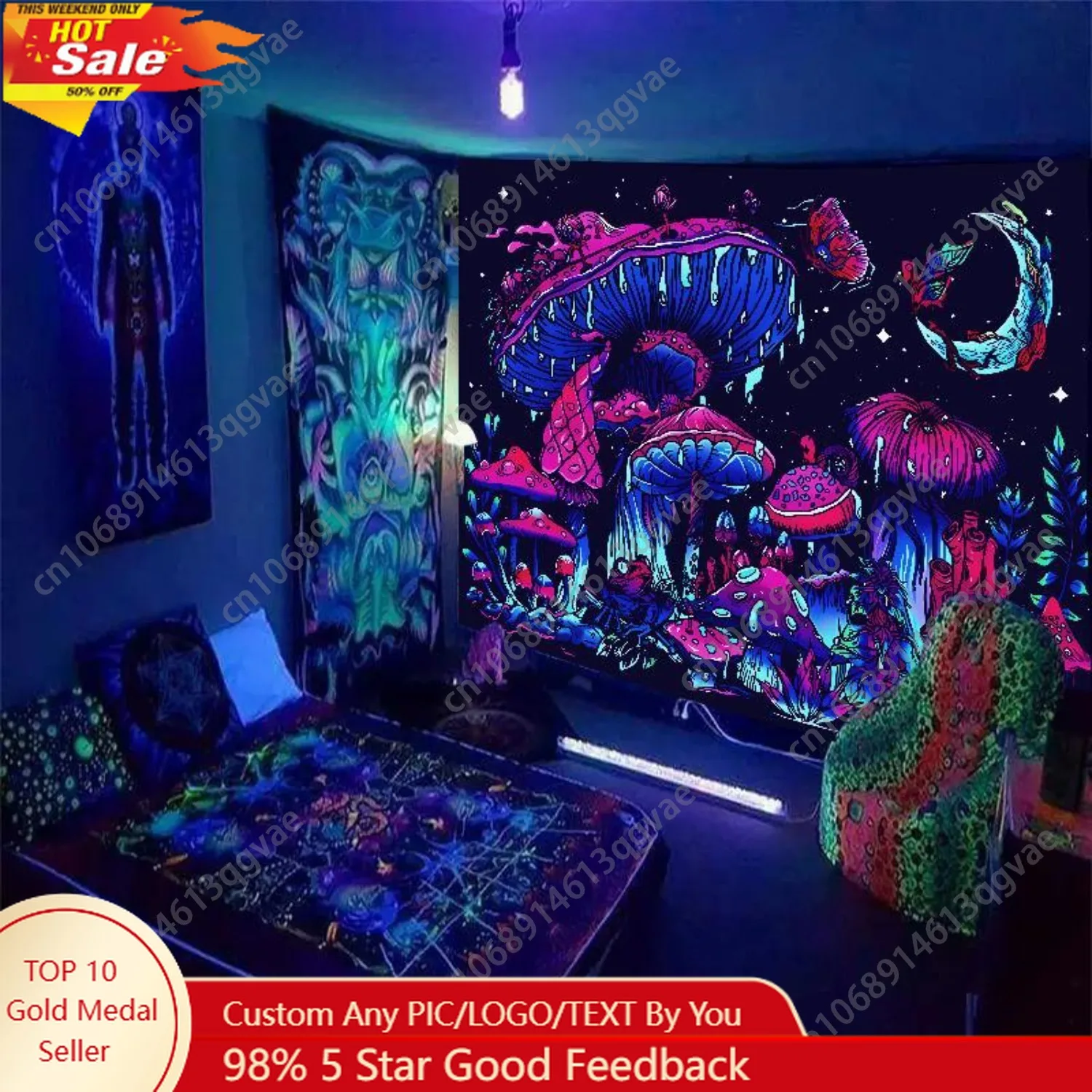 

Fluorescent Mushroom Pattern Design Tapestry Count Sweet Furniture Creative Wall Hanging Background Decoration Custom Decoration