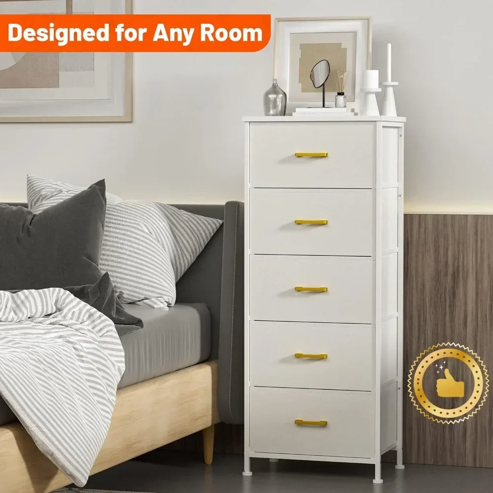 YILQQPER  Living Room,  Leather Finish, 5 Vertical Drawers Dresser for Bedroom with 5 Drawers, Tall Storage Tower for Closet