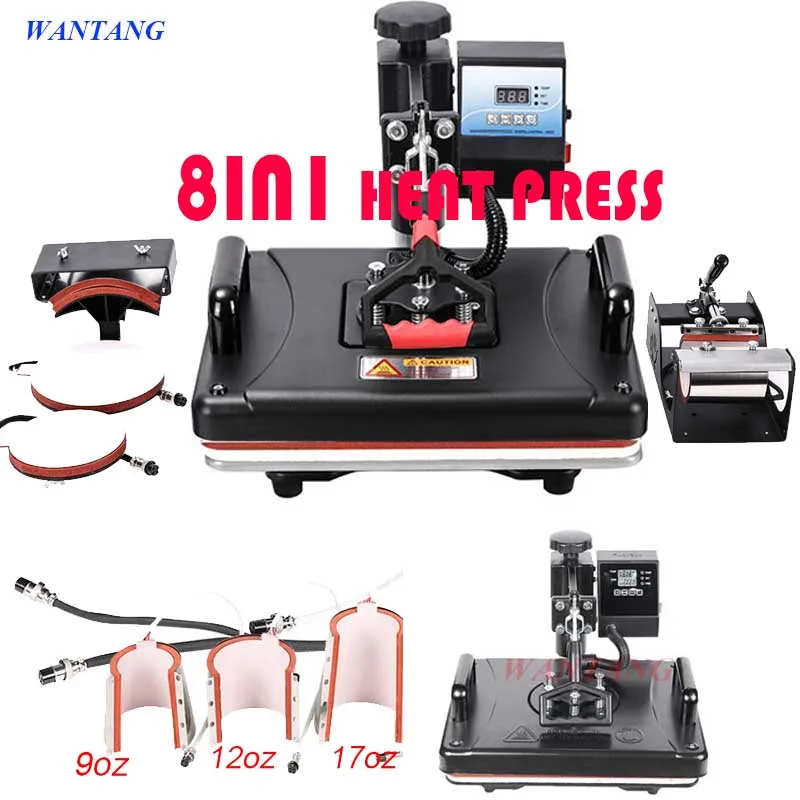 Fastshipping  8 in 1 12*15 inch 30*38CM Combo Heat Press Printer 2D Sublimation Machine for Cap Mug T-shirts Plates Printing