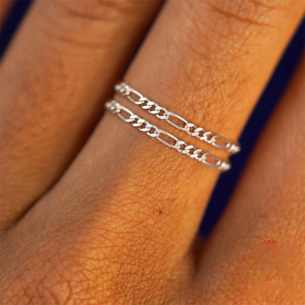 MuShan Jewelry Real 925 Sterling Silver Jewelry garo Chain Beaded Ring with Zircon Ins Style Index Finger Ring for Daily Wear