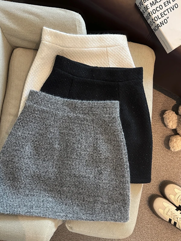 

Корейская женская юбка А-силуэта с высокой талией, осенняя новинка, модная, стройнящая, сексуальная, предотвращающая просвечивание, шерстяная, с запахом