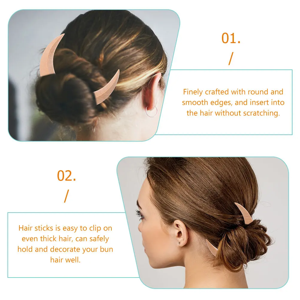 

Chinese Style Hair Sticks Moon Shape Wooden Hairpin Bun Pin Easy Clip on Thick Hair Slight Fragrance Healthy Decoration