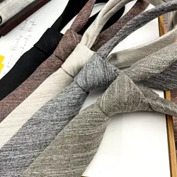 Mens Casual Solid Striped Neckties Cotton Lien Grey White Neck Ties For Women Shirt Uniform Neckwear Vintage Suit Accessories