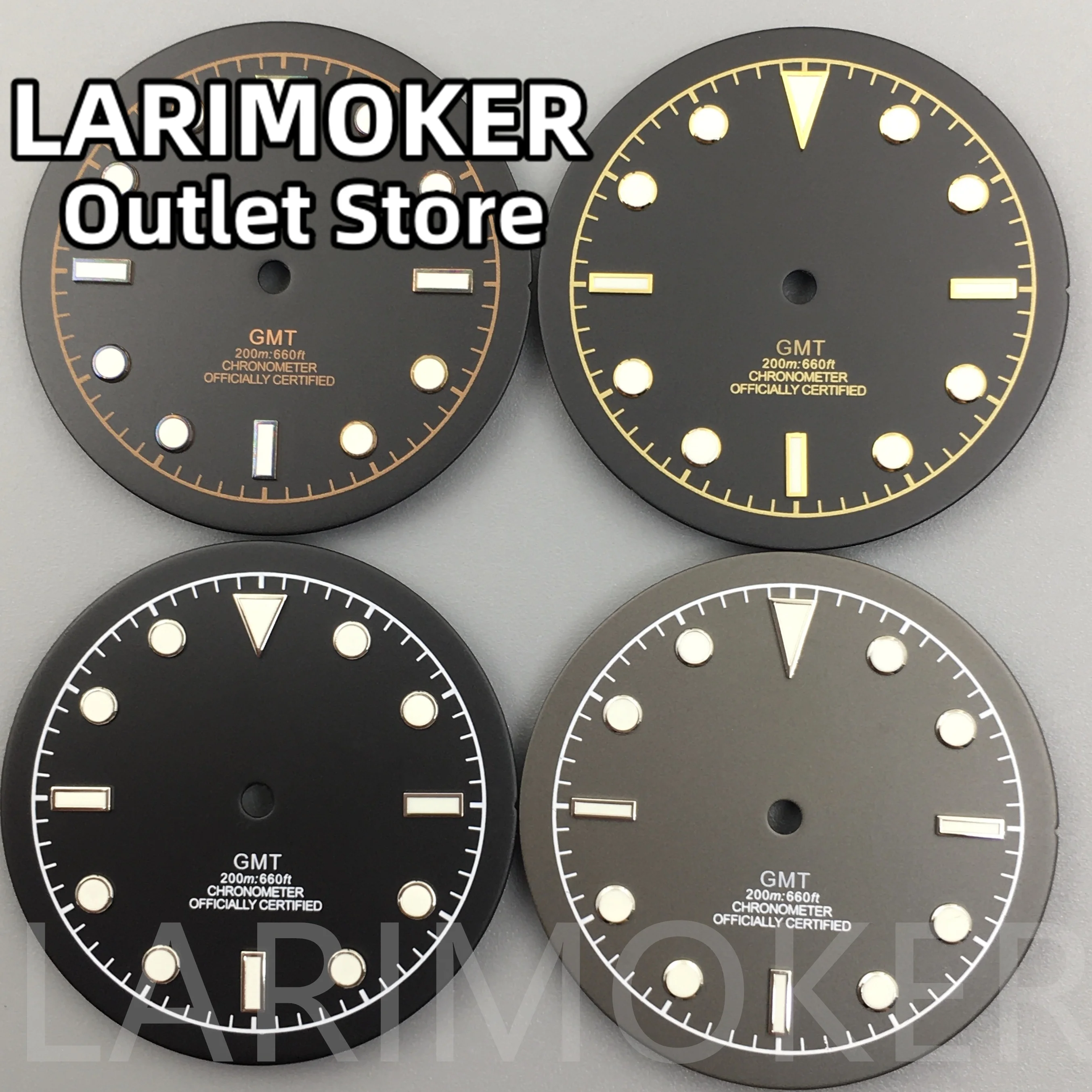 LARIMOKER  33.5mm black grey dial GMT green luminous watch dial for NH34 Movement watch accessories repair tools