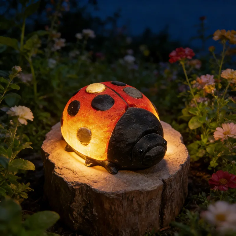 Solar Ladybug  Light Resin LED Outdoor Decor Light Up Ladybug Statue Yard Lawn Pathway Landscape Ornament Garden Decoration