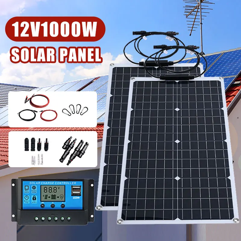 1000 W 18 V flexibles Solarpanel-Set mit hocheffizienten Monozellen, wasserdichter, biegsamer Dünnschicht für Wohnmobil, Boot, Van, Dach, Marine