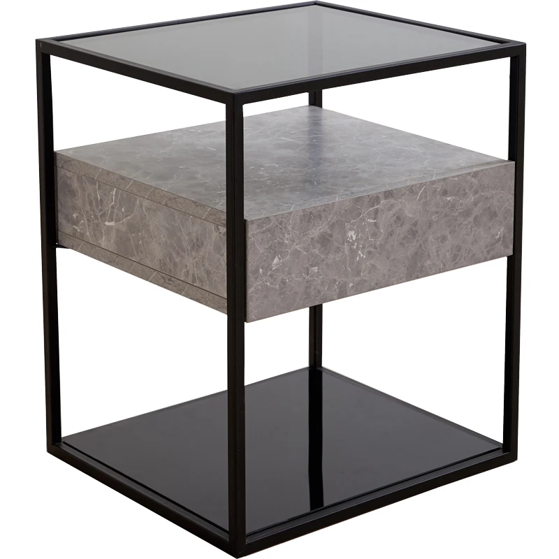 Light Luxury Bedside Table Nordic Living Room Glass Side Table Storage Rack