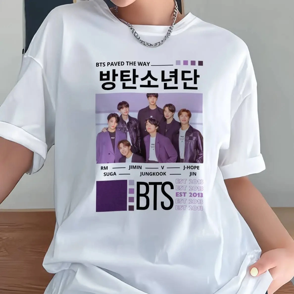 Camiseta KPOP Coreana BTS Kpop Rm Jin Suga J-hope Jimin V Jungkook 2026 Verão Masculina Feminina Algodão Família Combinando Y2K