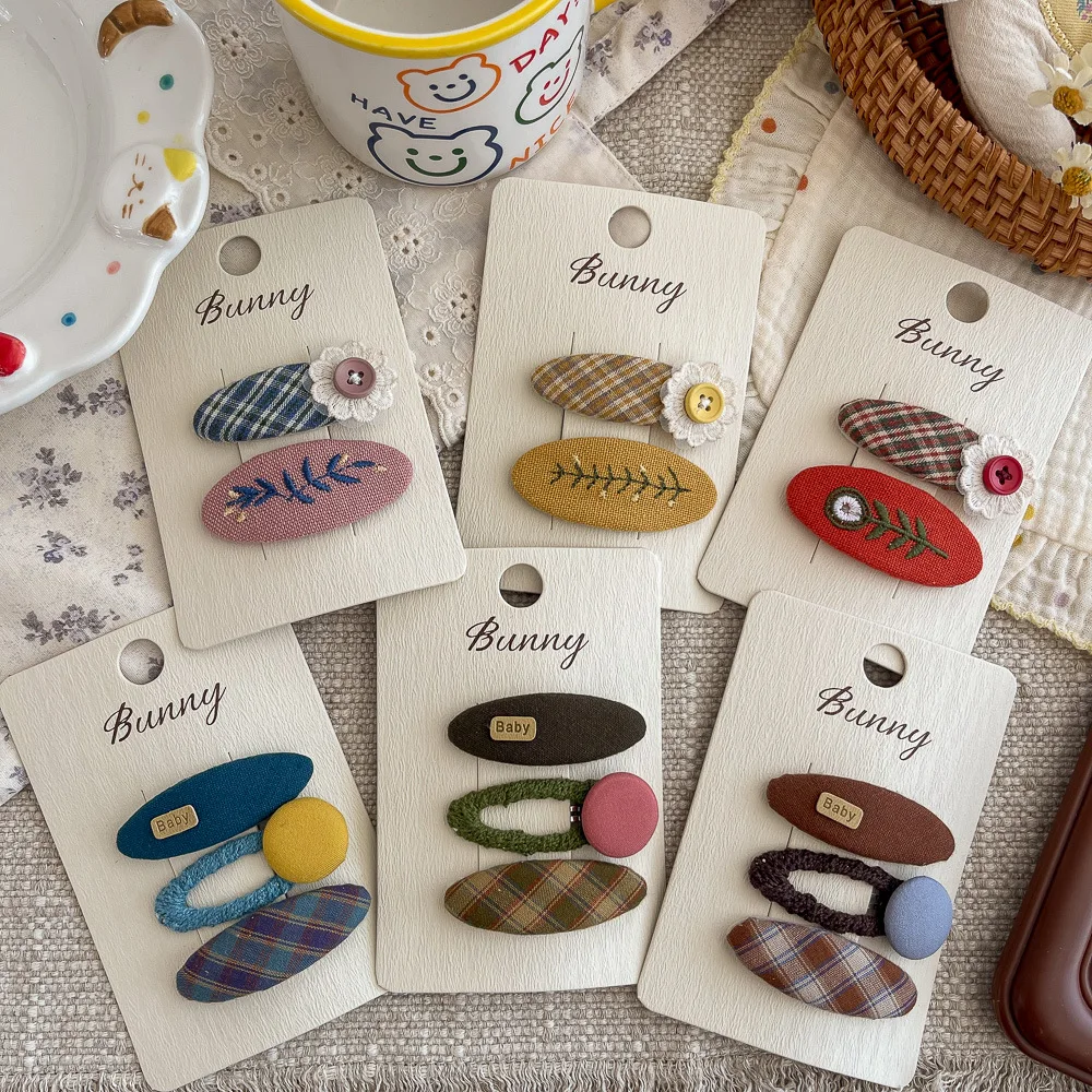 

Заколки для волос для девочек, тканевая цветочная вышивка, клетчатая заколка для волос, заколка для волос, милая челка, боковой зажим, детские аксессуары для волос, детские головные уборы