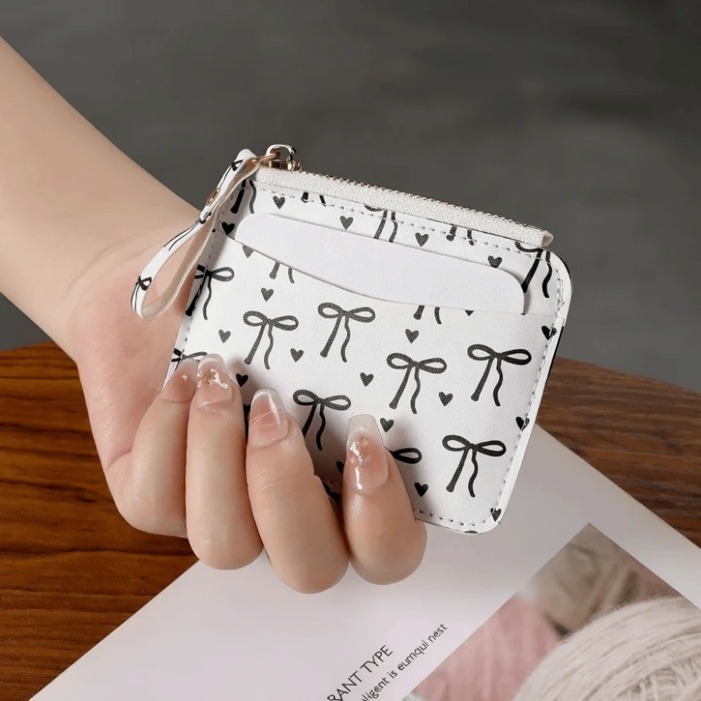 Causal PU Leather Bow Wallet Zipper Multi-card Slot Short Card Bag Multi-functional Coin Purse Card Holder Outdoor