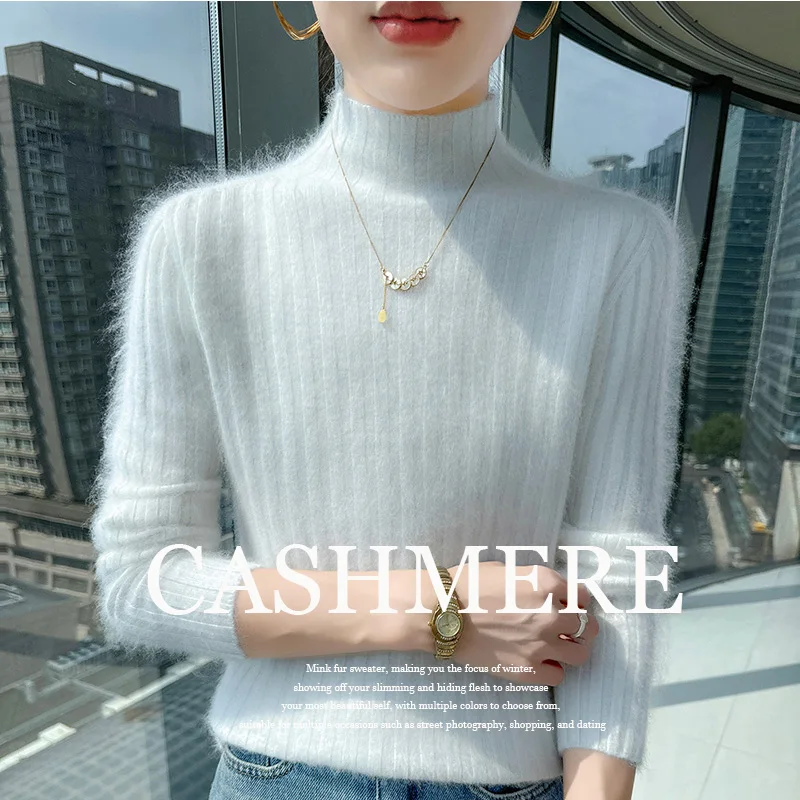 

Cashmere Sweater Knitted base minkCashmere Women's 2025 Autumn/Winter Temperament inner half high neck Top high-end base Sweater