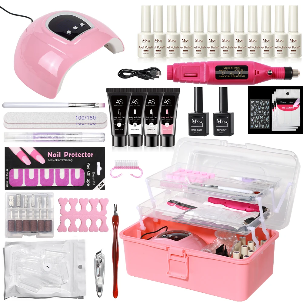 Professional Gel Nail Polish Set Semi Permanent Gel Varnish Set UV LED Nail Dryer Electric Nail Drill Extension Gel Art Manicure