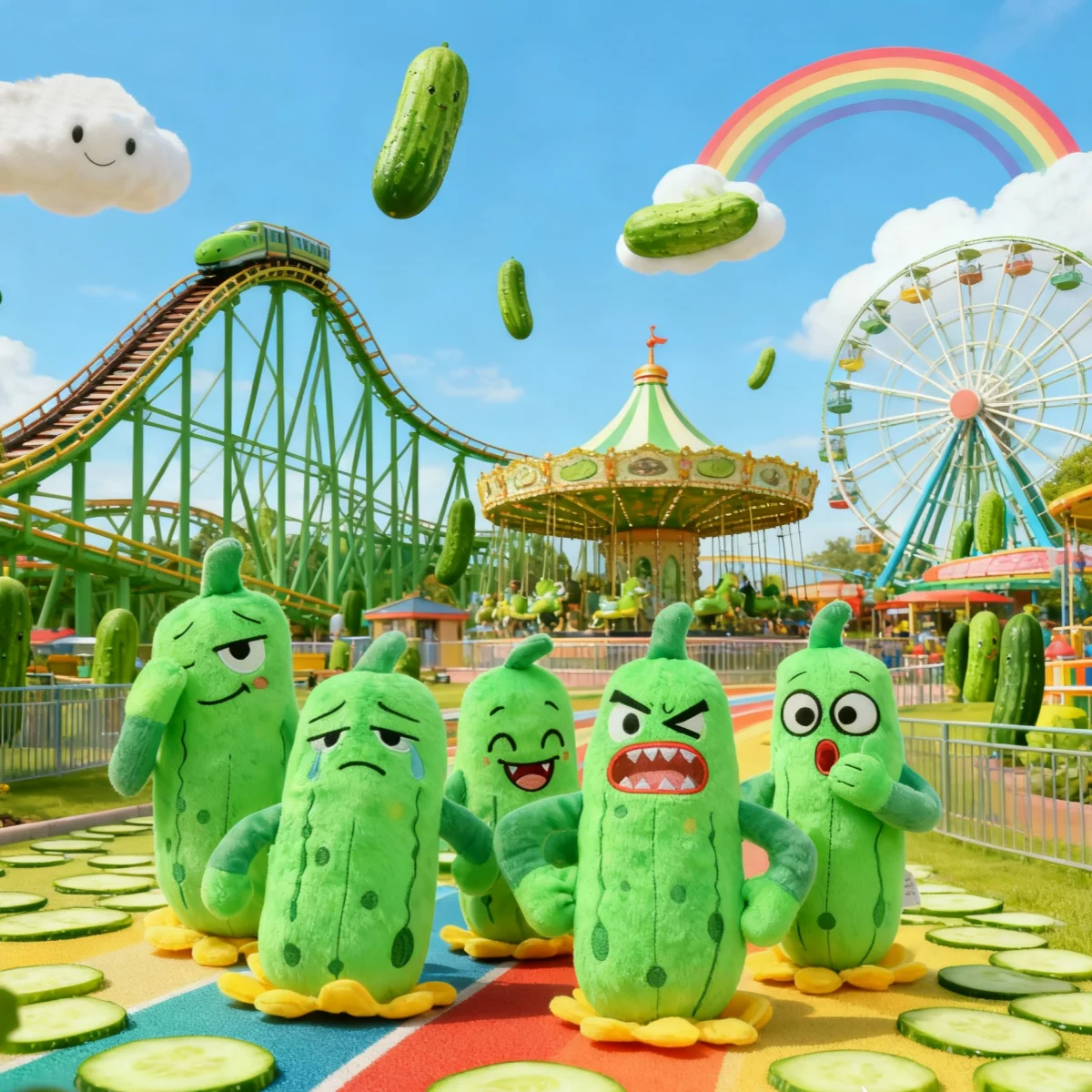Emotional Cucumber Plush Toy Cute Emotional Veggie Happy&Angry Faces Funny Food Plushie Stuffed Gifts for Kids Stress Relief