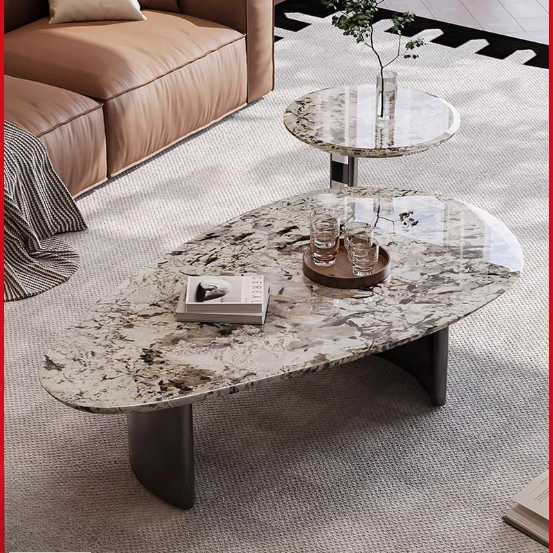 

Natural Luxury Stone Coffee Table Italian High-end Sense Size Special-shaped Coffee Table