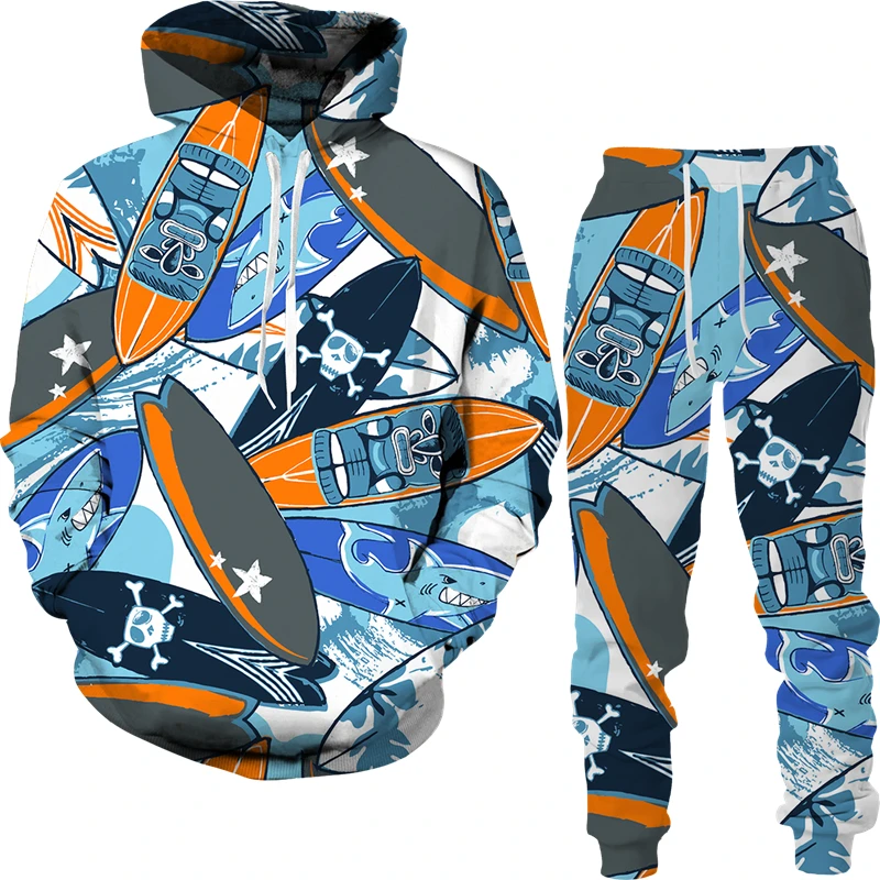 Hoodie Sets Ethnic Style 3D Printed Men Tracksuit Sets Casual Hoodie Oversized  Pants 2pcs Sets  Pullover Fashion Men Clothing