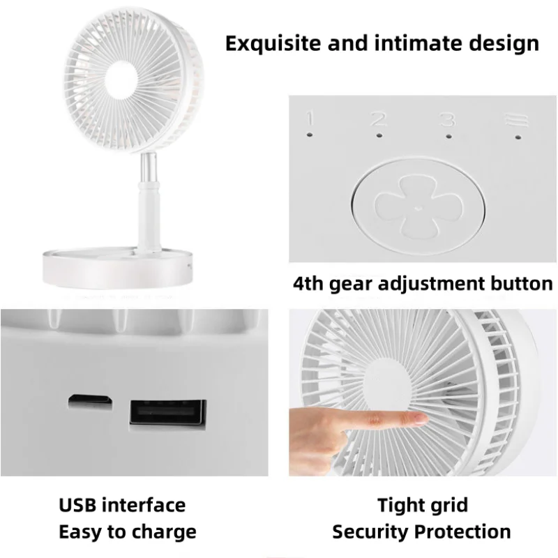 Ventilador eléctrico portátil Tipo de carga USB Ventilador de escritorio del hogar Batería de litio 7200mAh Telescópica plegable Control remoto