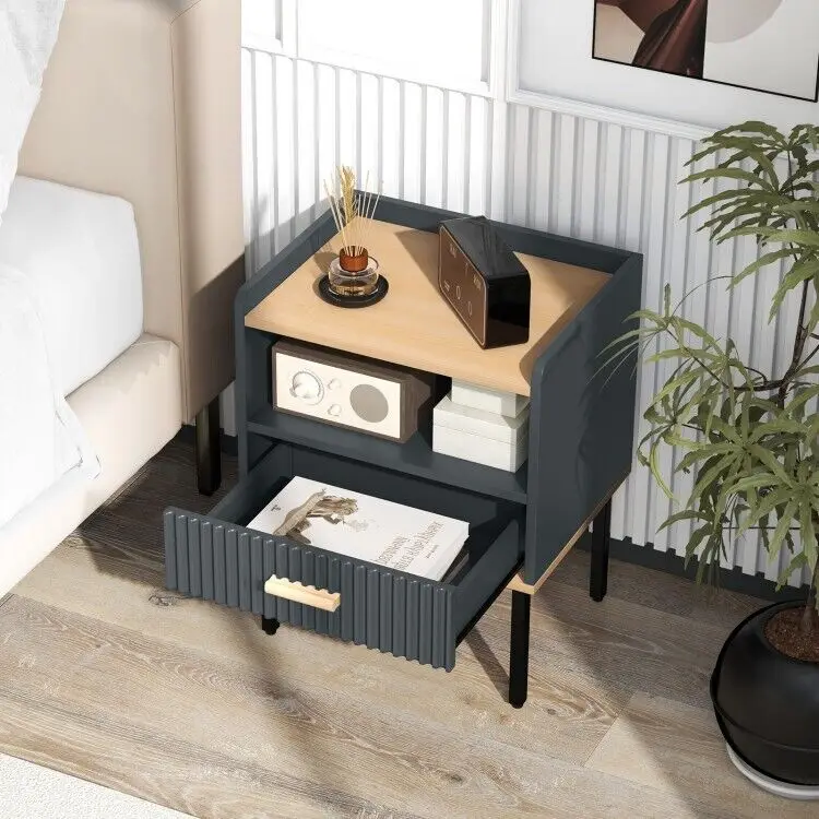 Nightstand Bedside End Table Storage Drawer Shelf Bedroom Living Room Side Table