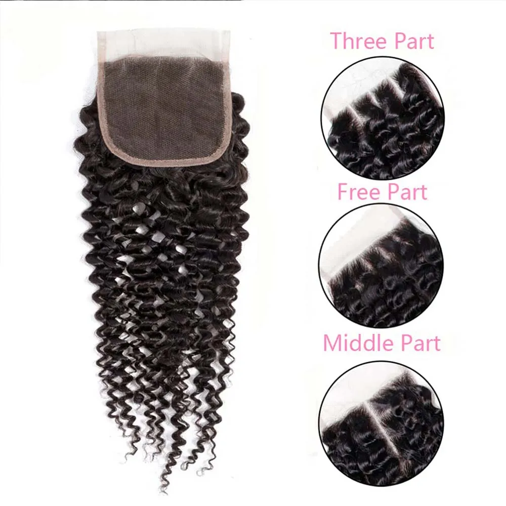 Curly Lace Closure Human Hair Kinky Curly Closure 4x4 Free Part Swiss Lace Closure 12A Brazilian Virgin Curly Human Hair Closure