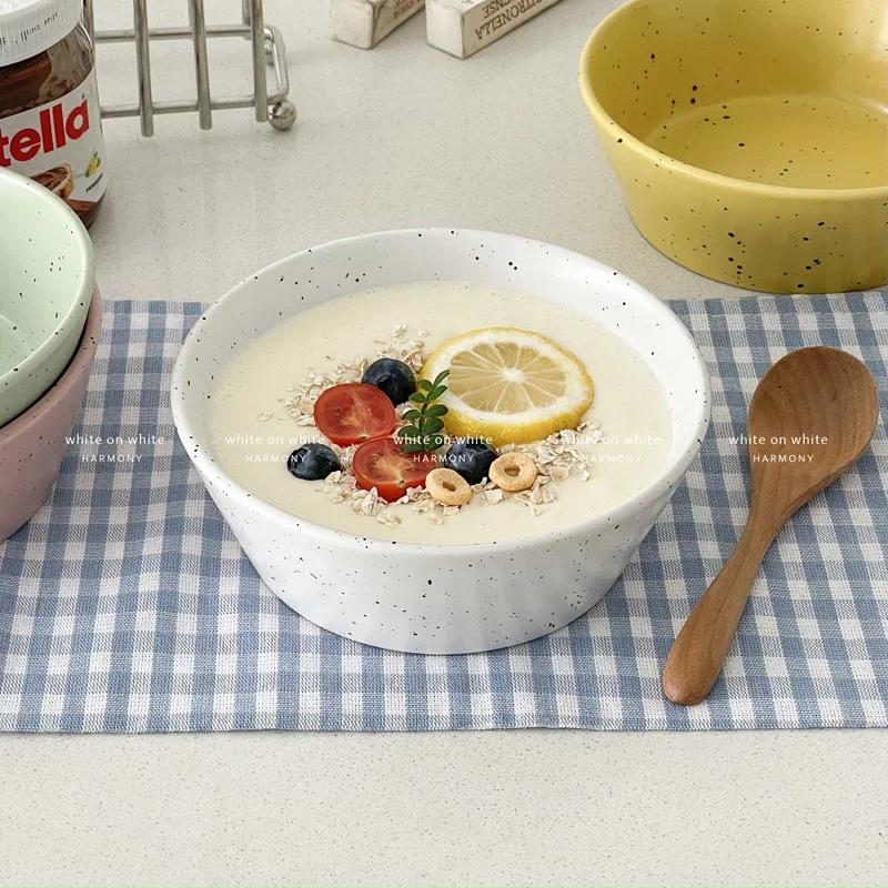 Splash-Ink Ceramics Yogurt Bowls Ins-Style Household Breakfast Tablewares 2026 New Patchwork Round Fruit Salad Bowl
