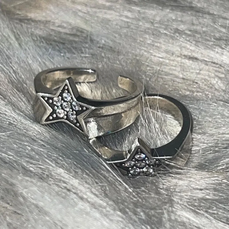 DOWNLOAD   90s Shiny Rhinestone Irregular Star Opening Rings for Women Men Vintage Crystal Pentagram Adjustable Ring Lover Fash