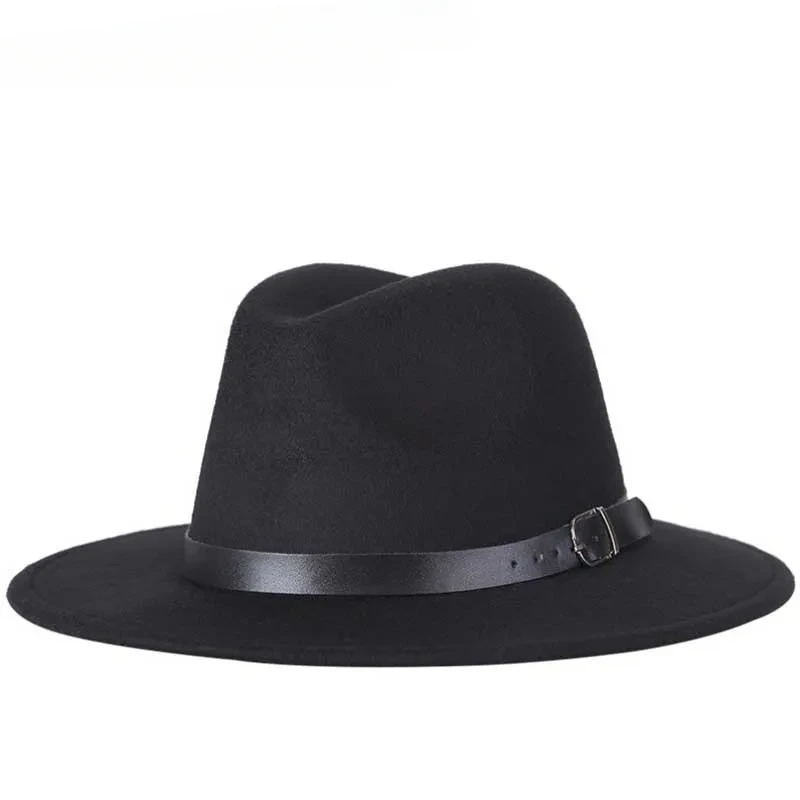 

free shipping 2025 new Fashion men fedoras women's fashion jazz hat summer spring black woolen blend cap outdoor casual hat X XL