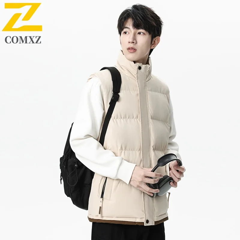 COMXZ  New Cotton Vest Fashion Stand Collar Men Winter Thickened Warm Vests Plus Size Sleeveless Sports Cold Proof Two Zip Gilet