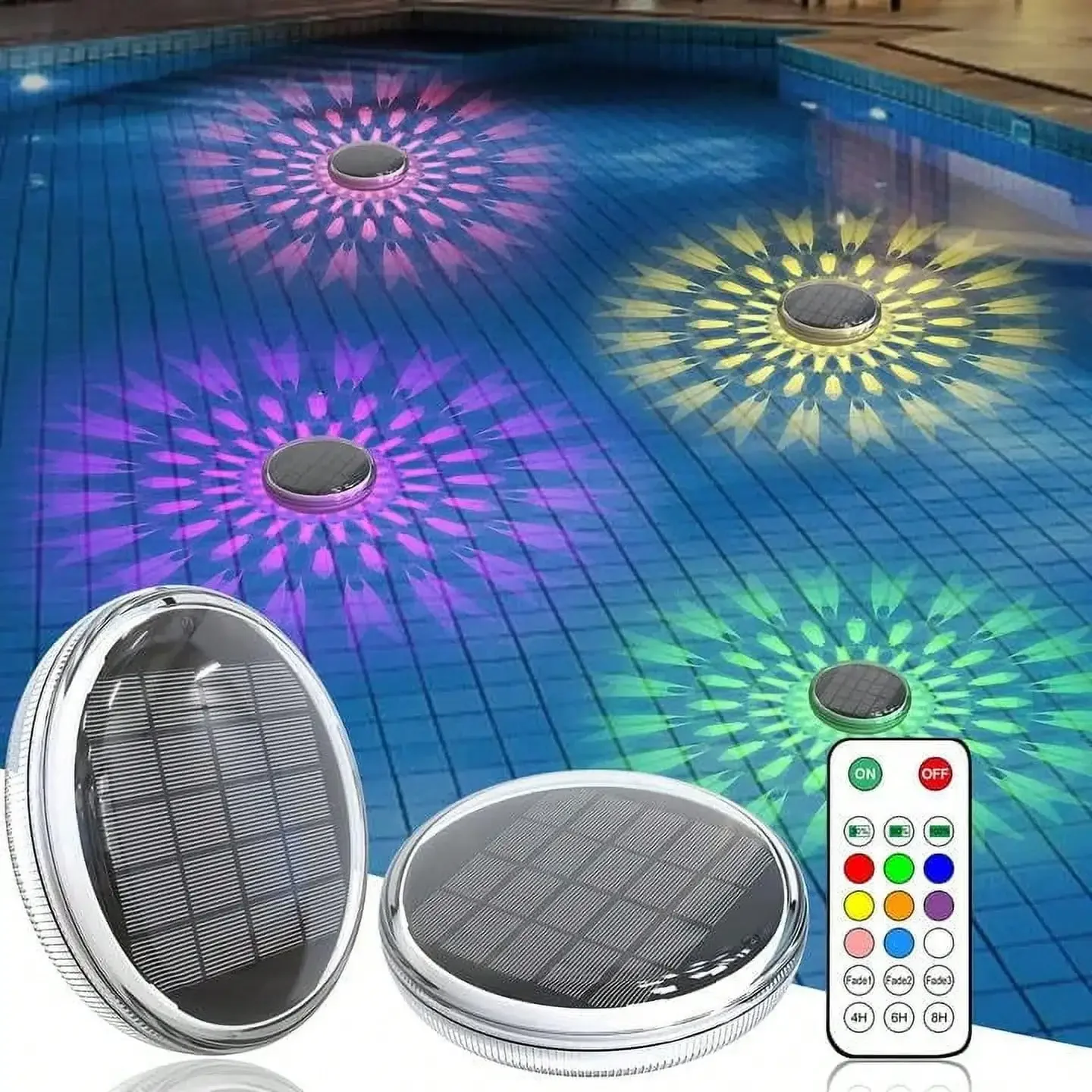 Solar Floating Pool Light, IP67 Waterproof Submersible LED Underwater Light with Remote Timer, 9 Colors 3 Dynamic Modes Projector Lamp for Swimming Pool Pond Hot Tub Fountain Decor