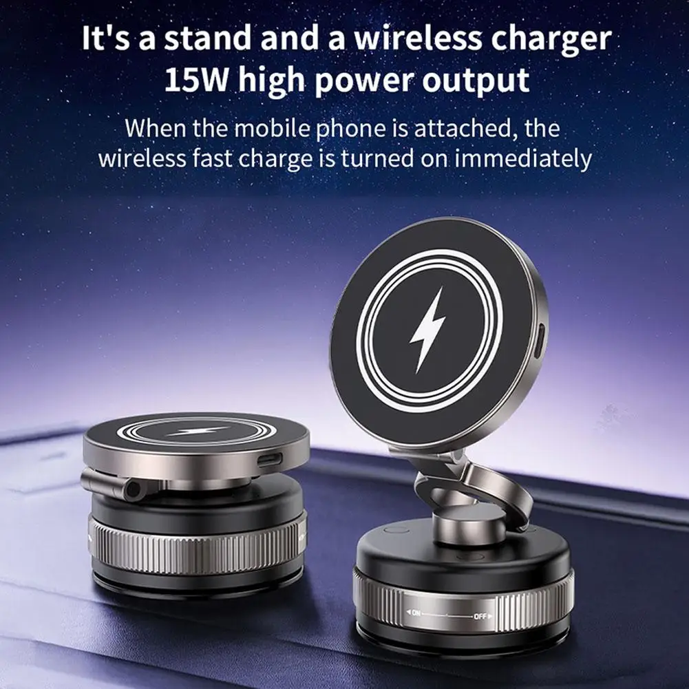

Portable Rotating Vacuum Strong Magnetic Bracket Phone Mobile Wireless Foldable High-power Chargable Holder 15w Car Phone S Z7g7