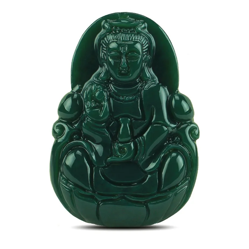 Exquisite Fashion Hetian Grey Jade Holy-Water Vase Avalokitesvara Men's Guanyin Pendant