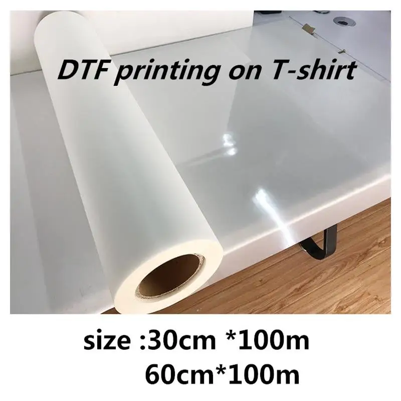 Good Quality 21/30/33/43/60cm*100m DTF PET Film Rolls For T-shirt Heat Transfer ,Single Side Matte DTF Film Roll