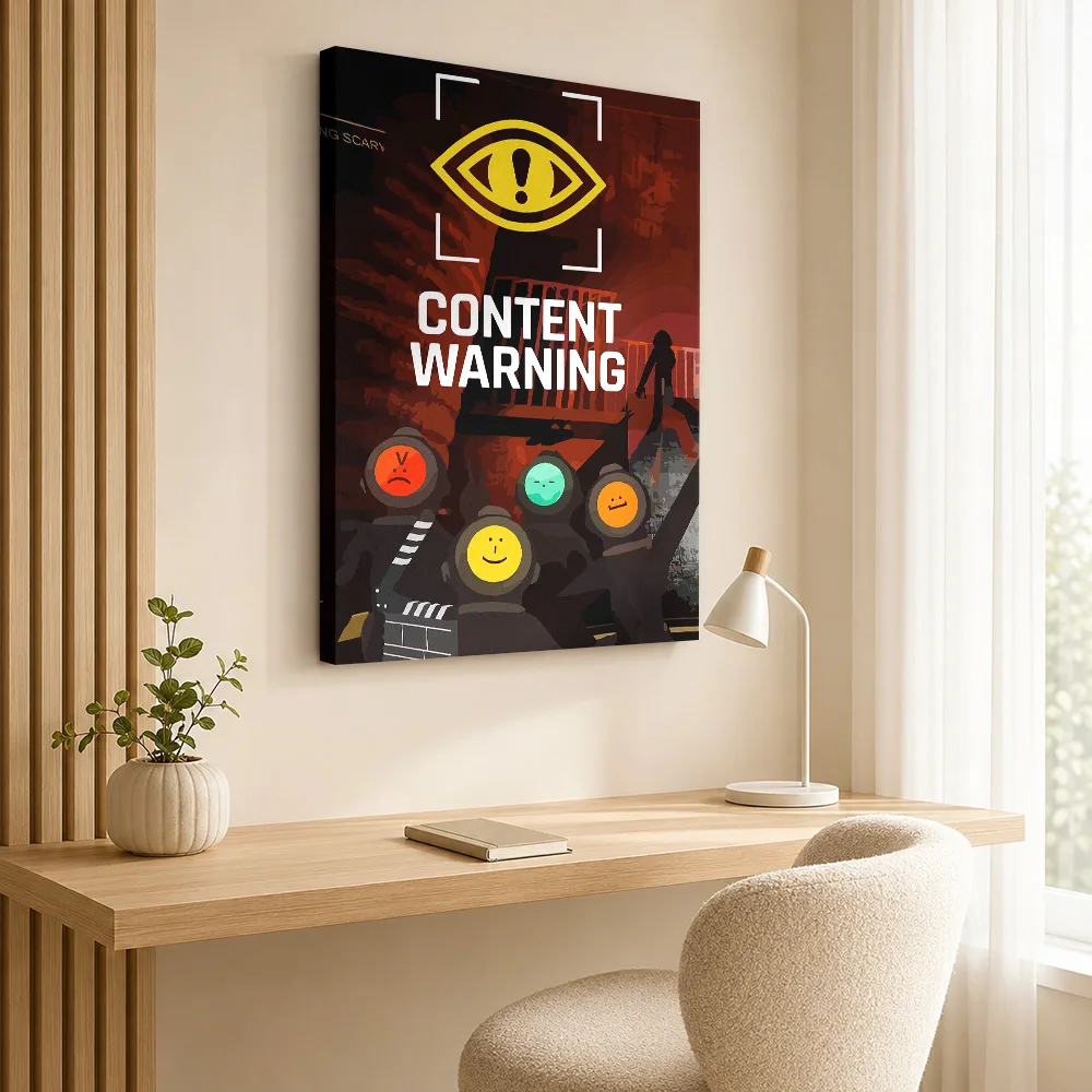 Content Warning Game Setting Canvas Painting Posters Bold Style Canvas Wall Art With Customized Photo For Lounge Ideal Teen Gift