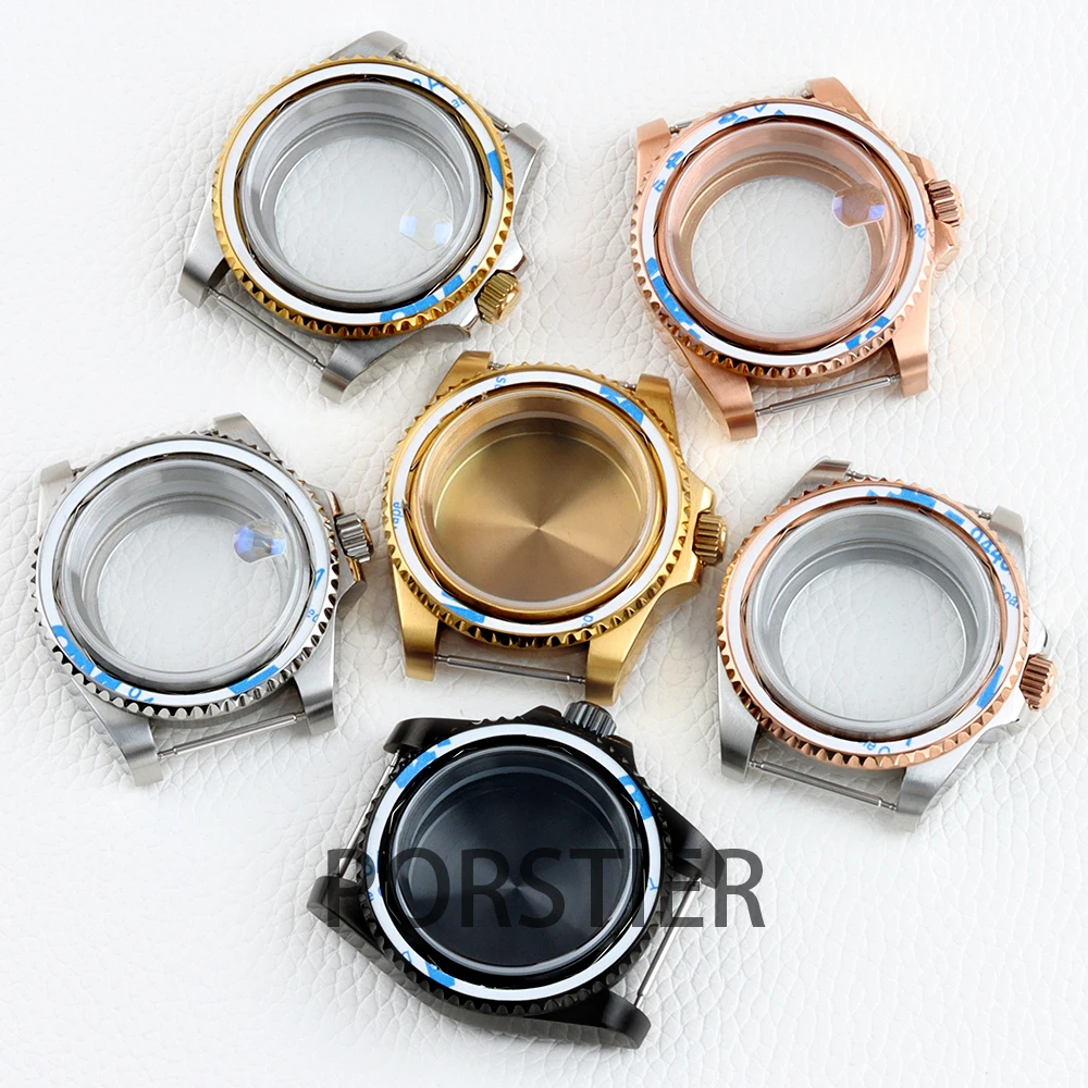 40mm NH35 Case No Bezel Insert Sapphire Glass Water Resistant Rose Gold Black Silver Watch Case for Sub NH34 NH35 NH36 Movement