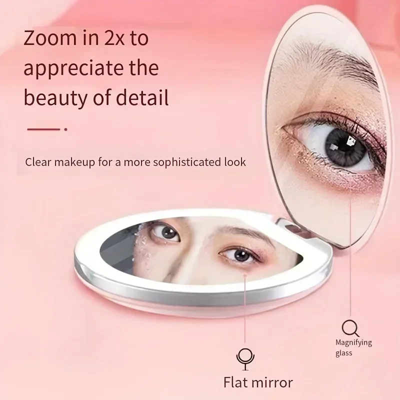 Draagbare LED-reismake-upspiegel met 2x vergroting en drie niveaus dimmen - dubbelzijdig, handzaam, compact en opvouwbaar